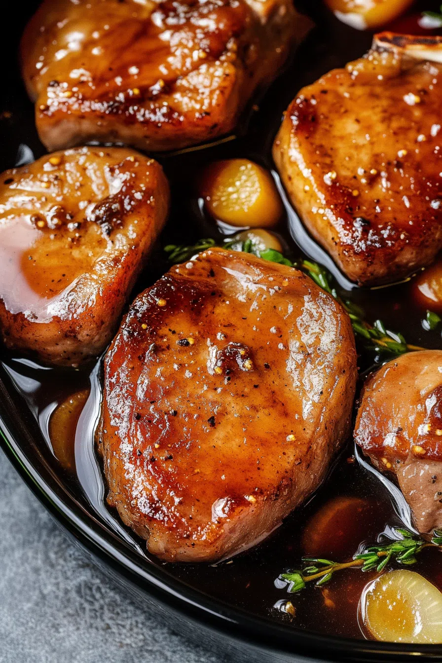Tender meat coated in a glossy, golden-brown glaze, ready to serve.