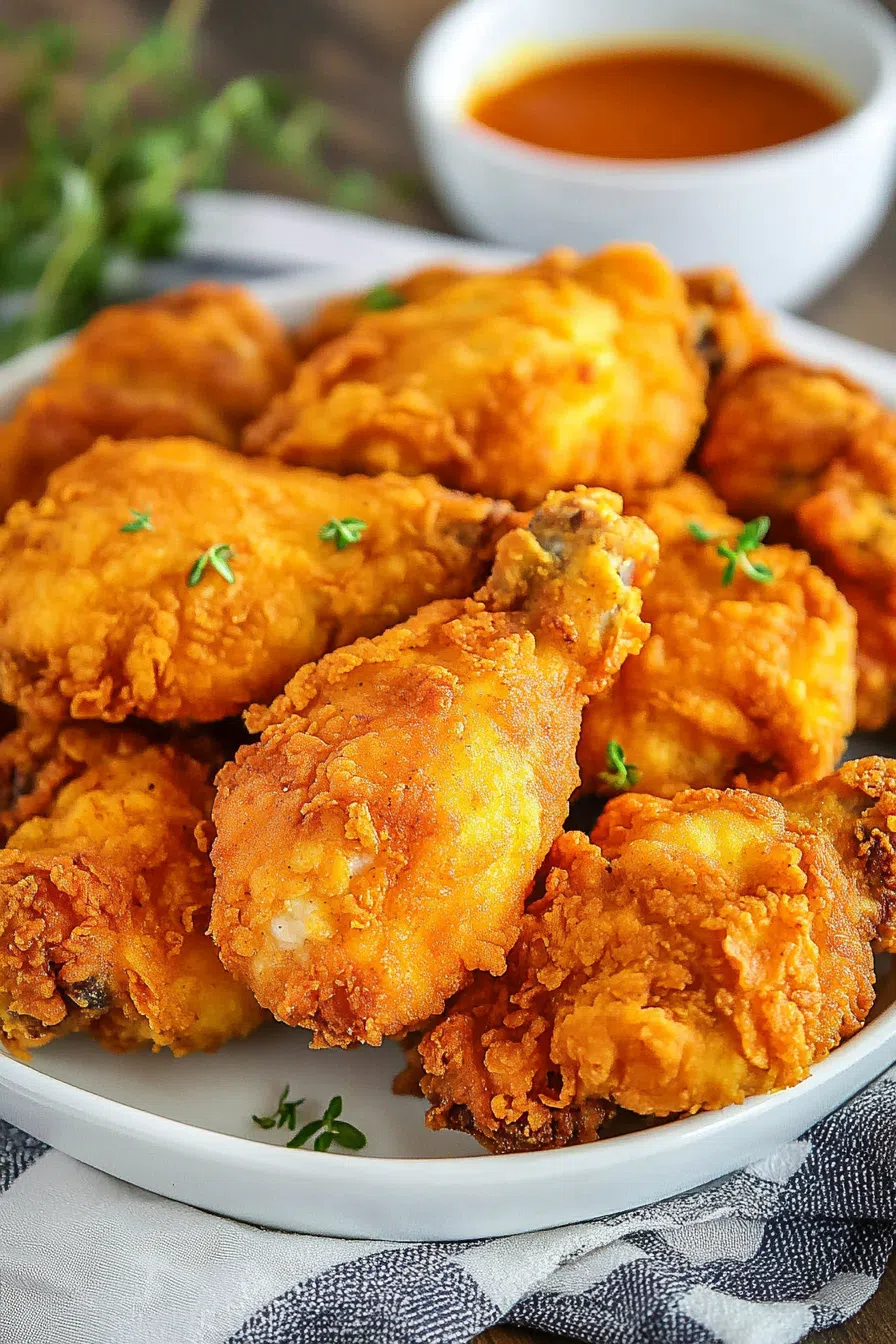 Perfectly cooked chicken with a thick, textured crust and juicy interior.