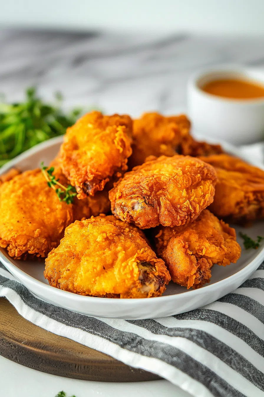 Southern fried chicken batter used to create crisp, golden pieces ready to serve.