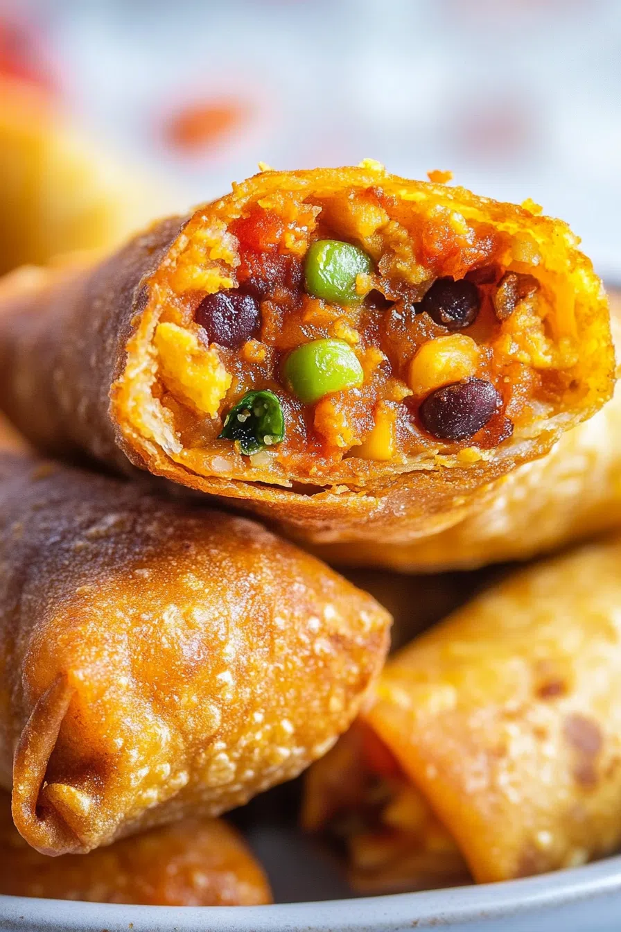 Stacked halves showing melted cheese and vibrant Southwest-style ingredients.