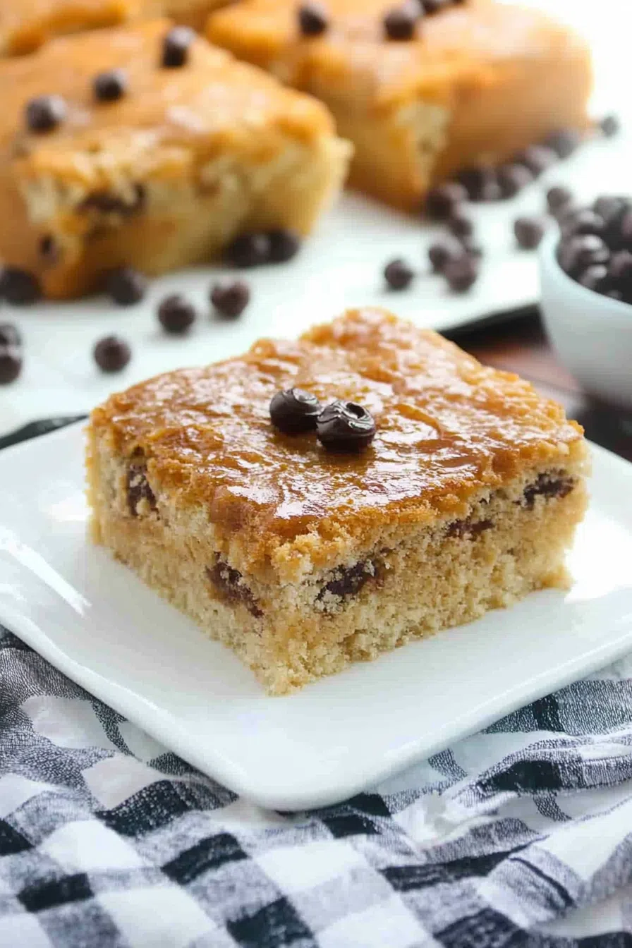 Close-up of rich cake slices topped with a glossy layer of icing