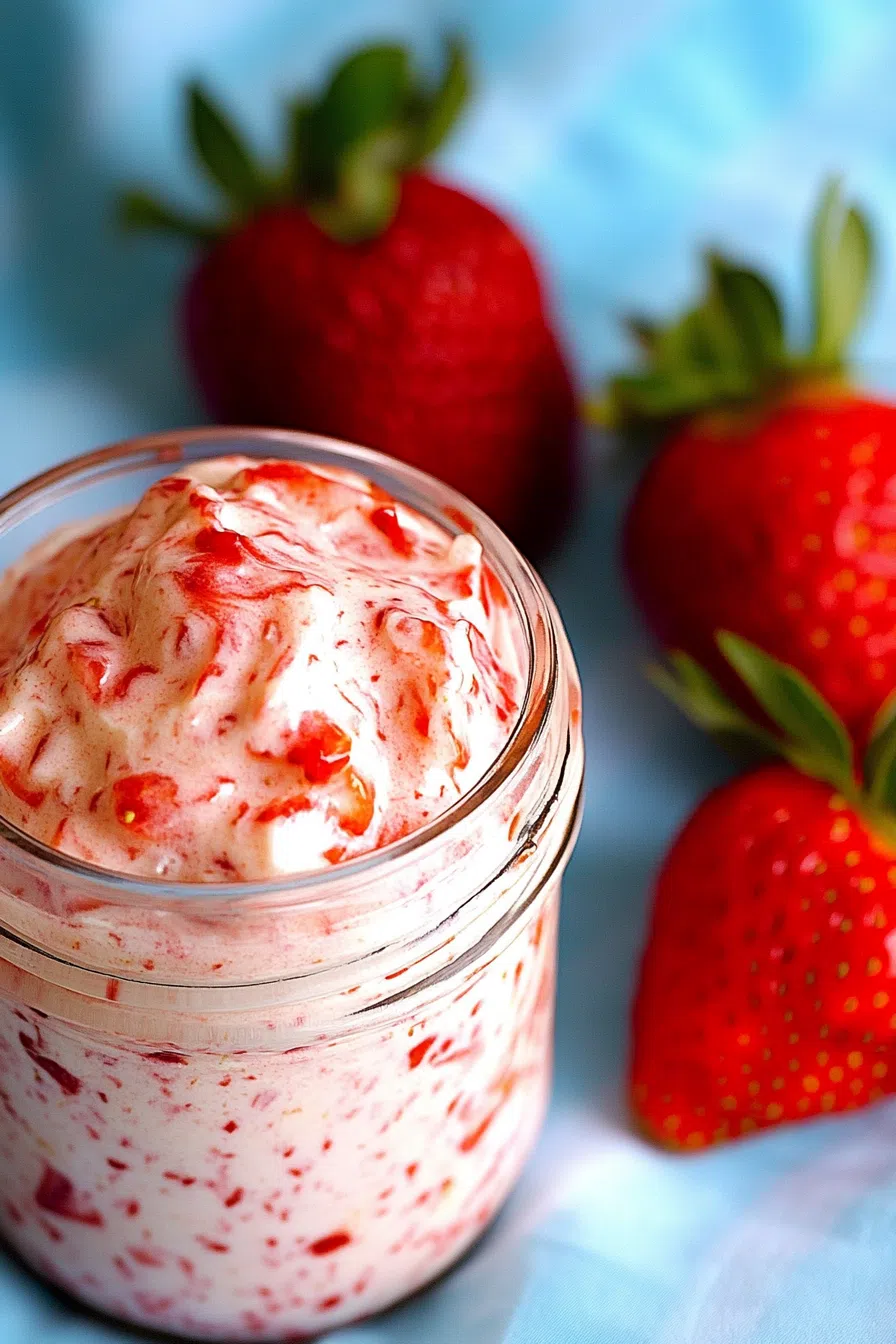 Glass jar filled with a soft, rosy mixture.