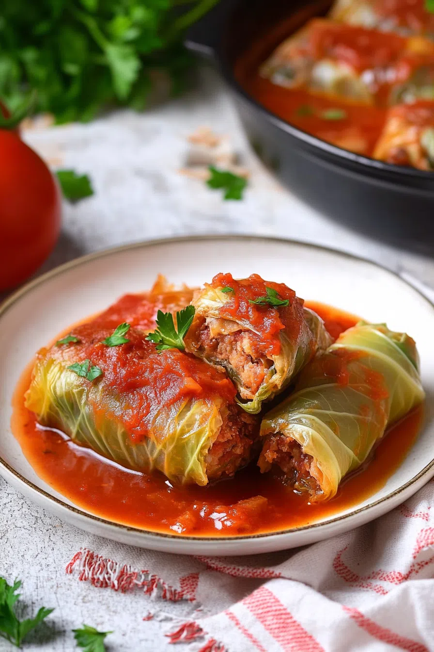 Oven-finished entrée with stewed flavors and visible herbs in the sauce.