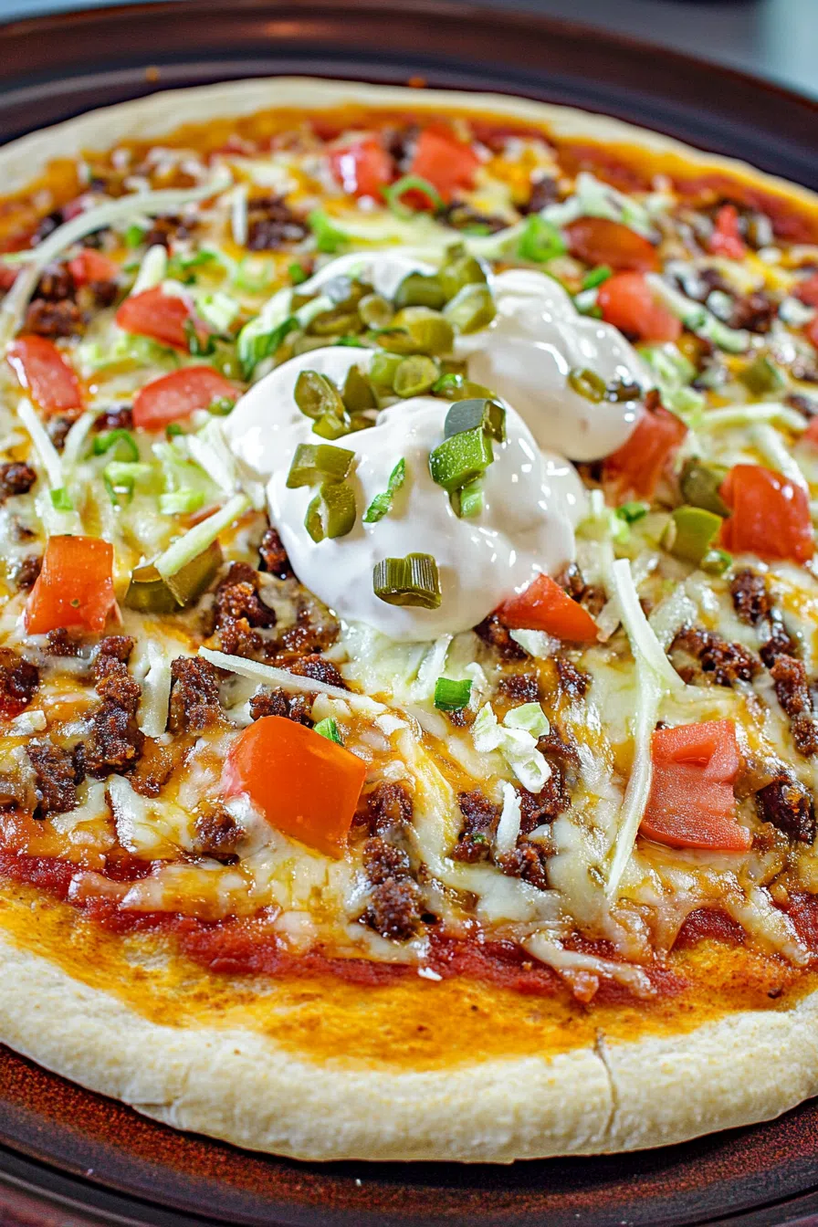 Overhead shot of a savory dish featuring melted cheese and seasoned toppings.