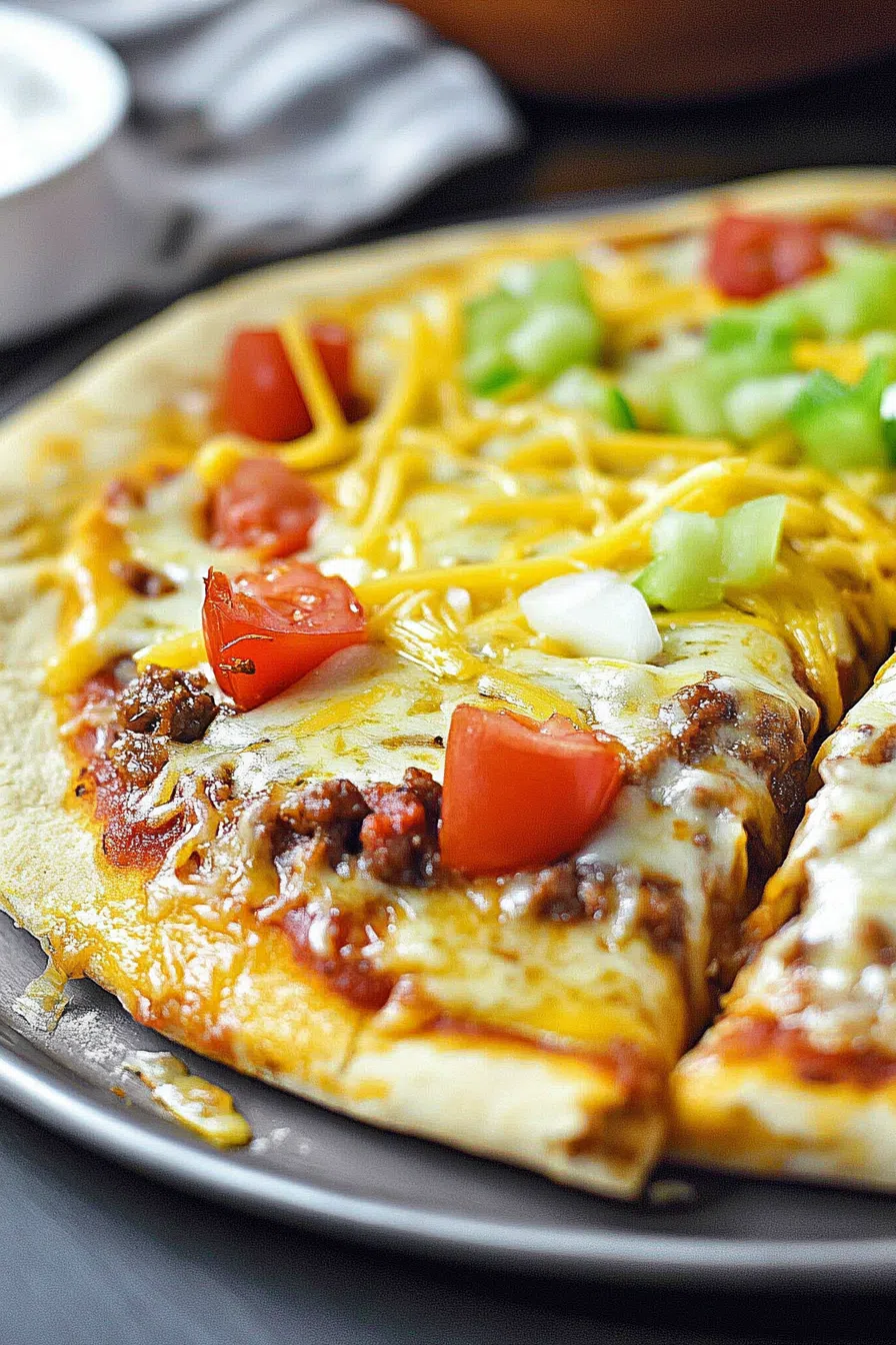 Triangular slices arranged on a platter with dollops of sour cream and tomato pieces.