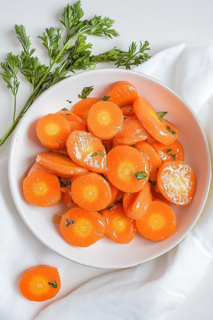 A beautifully plated serving of carrots, highlighting their glossy finish and appealing presentation.