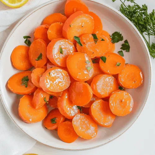 A rustic bowl filled with perfectly cooked carrots, garnished with parsley for added freshness.
