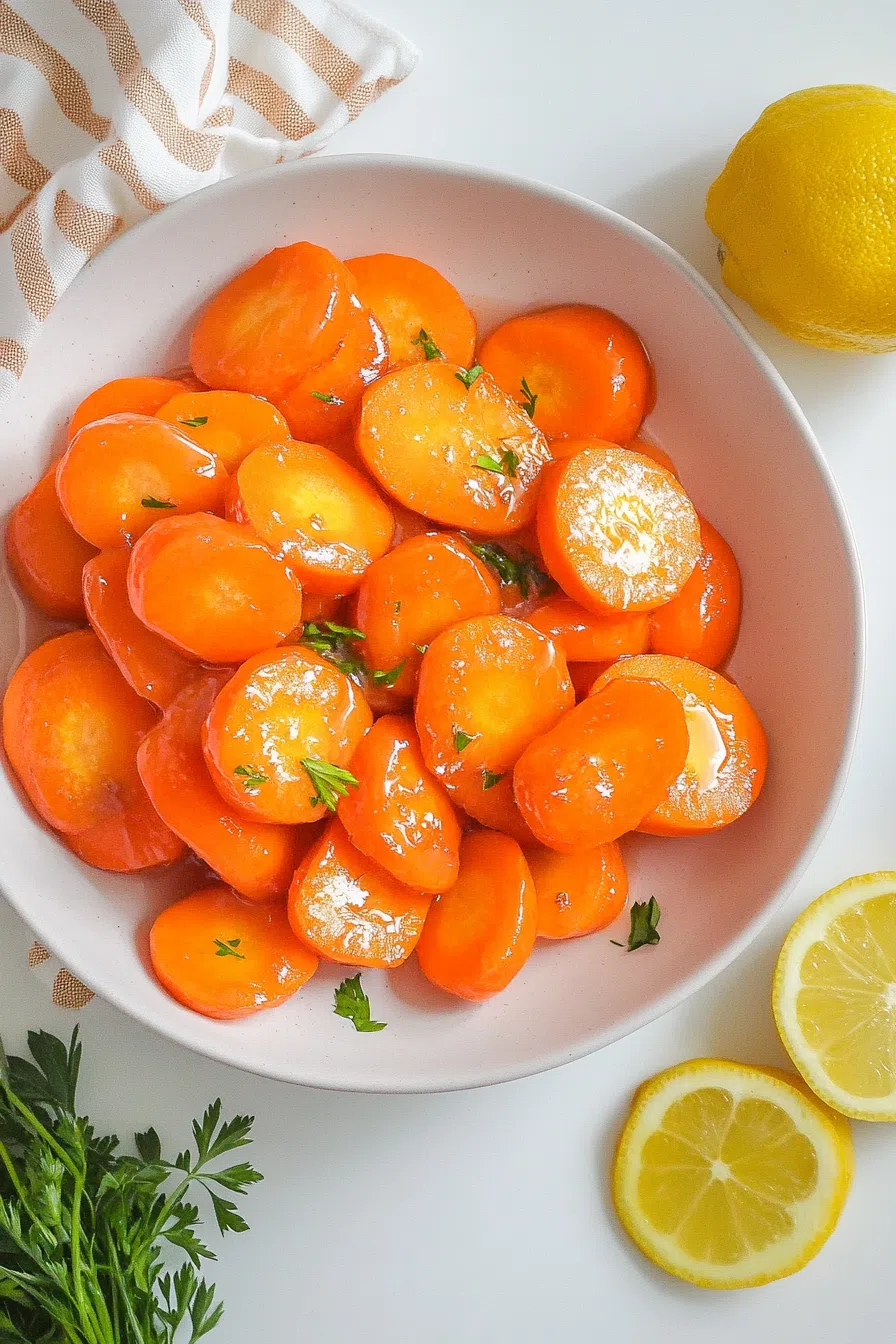 Close-up of tender carrots cooked to perfection, showcasing their bright orange color.