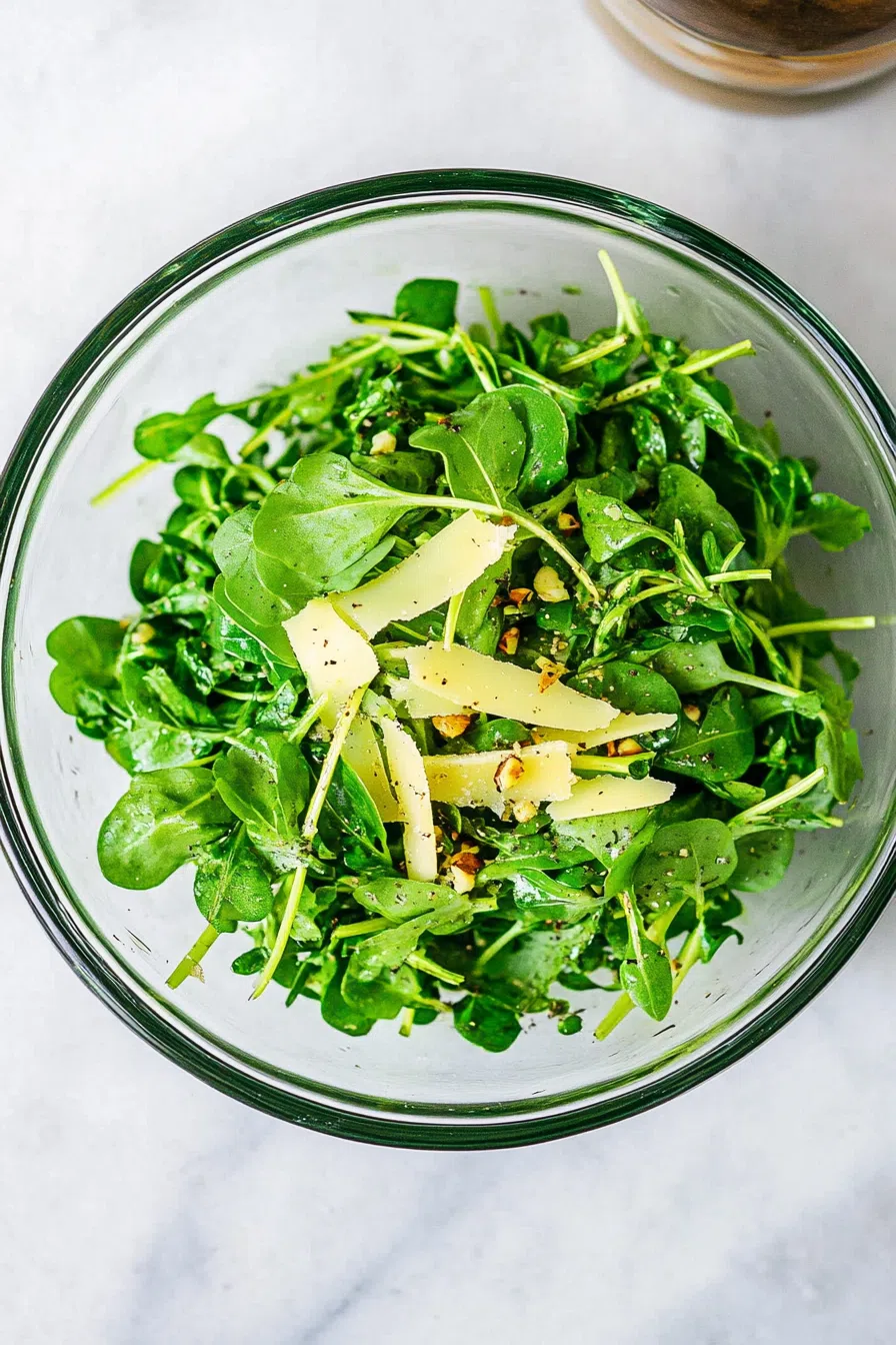 Colorful salad arranged in a shallow bowl with vibrant seasonal vegetables.