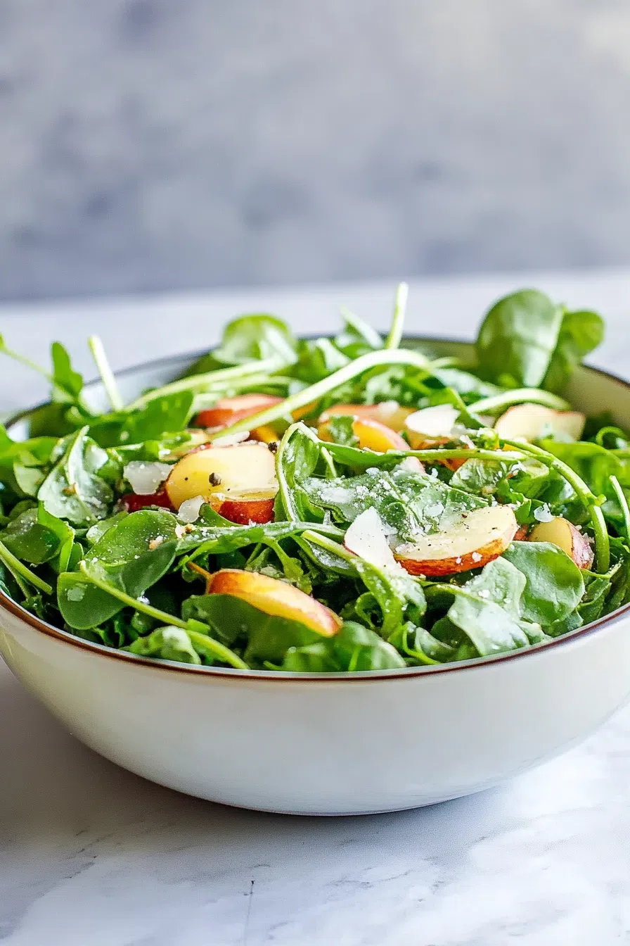 Bright and refreshing dish served as a light starter on a rustic marble table.