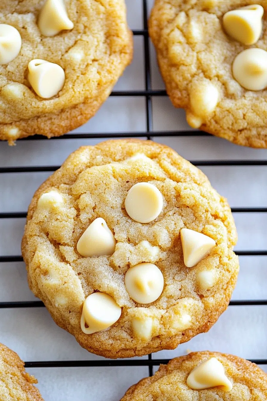 Close-up of freshly baked cookies with slightly crisp edges and soft centers.