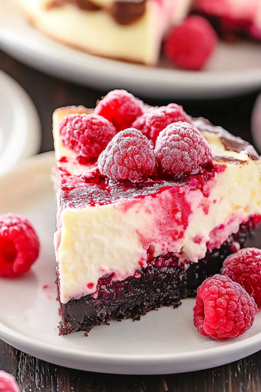 Plated dessert portion showing a velvety texture and colorful fruit accents.