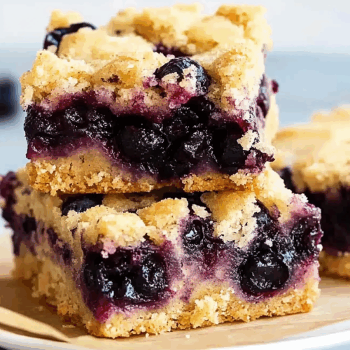 Baked squares served on a plate with a linen napkin