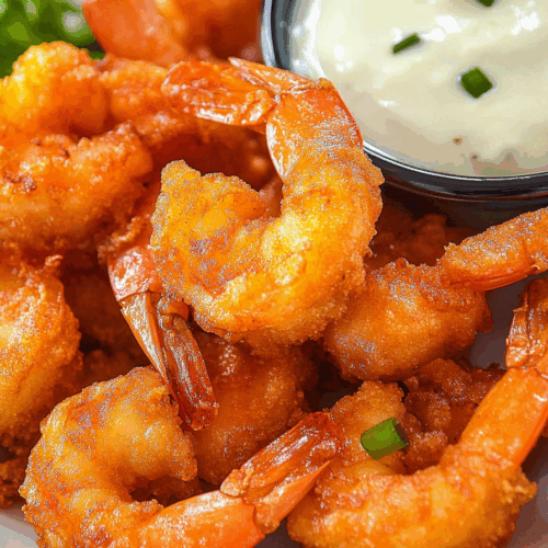 Close-up of glazed shrimp garnished with chopped herbs.