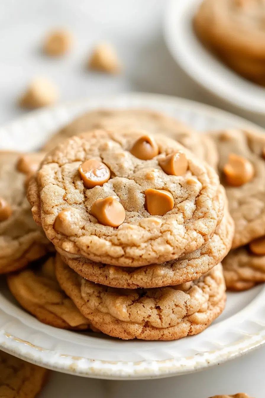 Close-up of baked cookies with visible chips and a crinkled surface