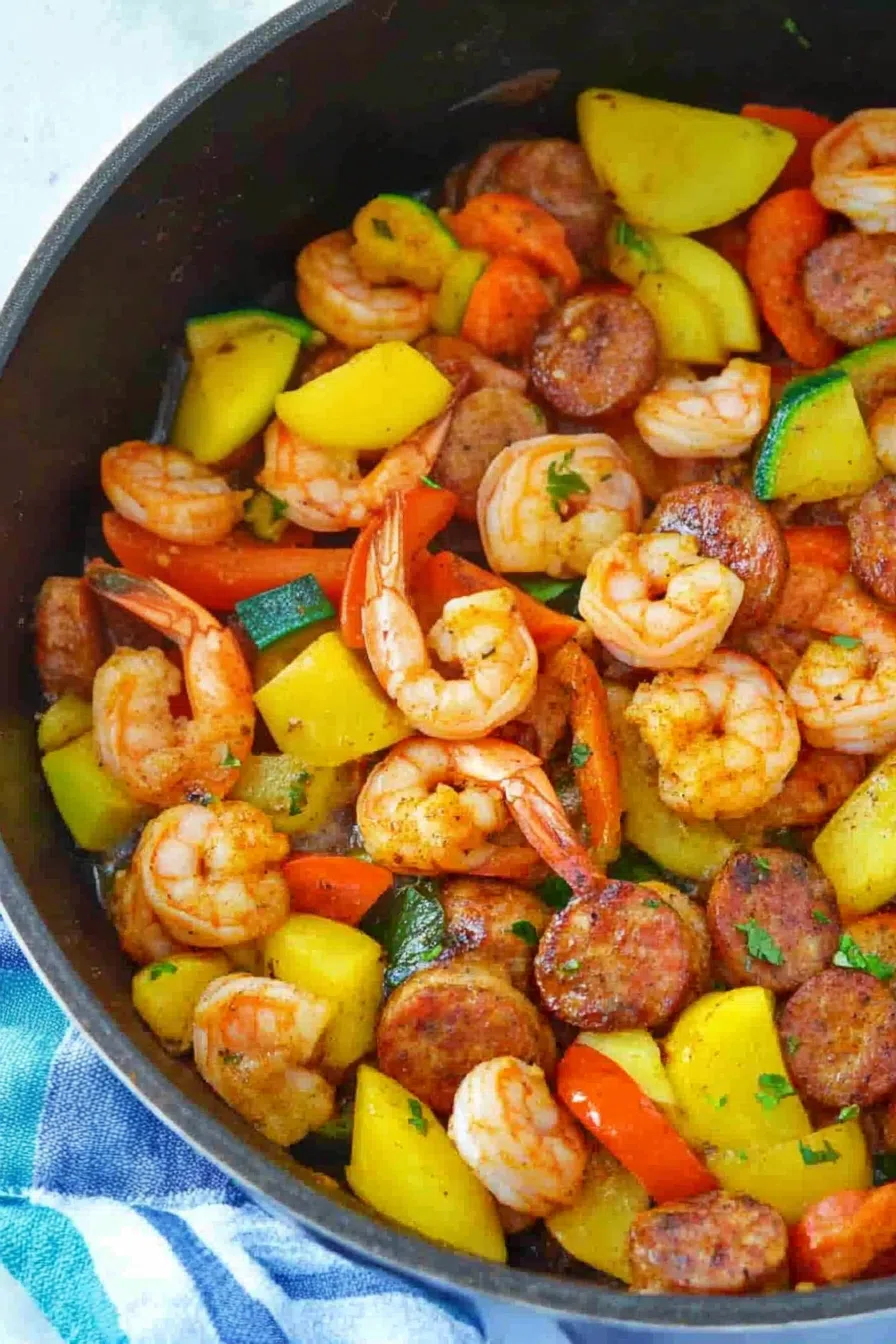 Close-up of smoky, spiced ingredients glistening in a cast iron skillet