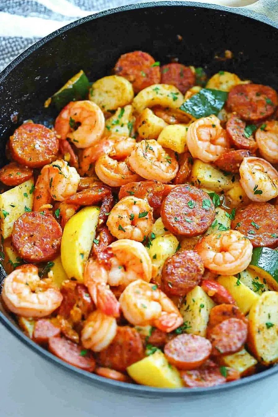 Overhead view of a hearty stovetop meal with a mix of bold flavors and textures