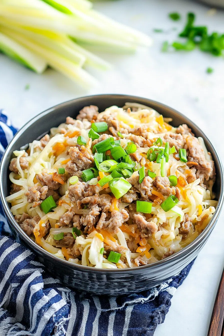 Asian-inspired bowl meal with a tangy glaze and fresh herbs sprinkled on top.