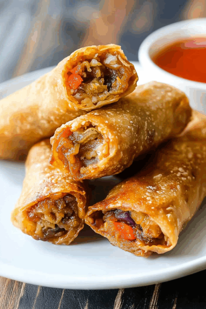 Crispy appetizer cut open to reveal its savory filling.