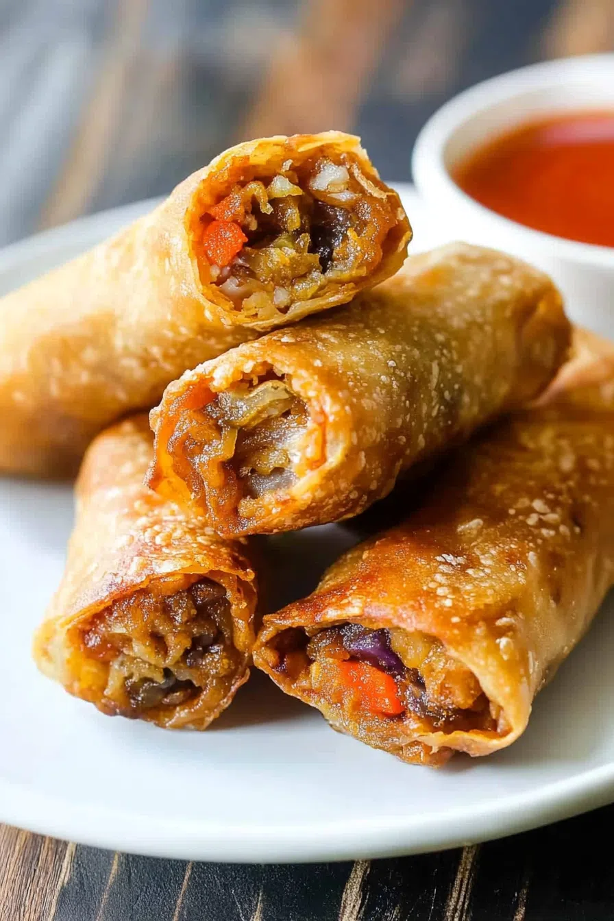 Crispy appetizer cut open to reveal its savory filling.