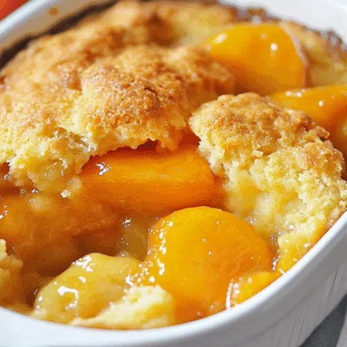 Golden-brown dessert with bubbling fruit filling and crisp edges in a baking dish