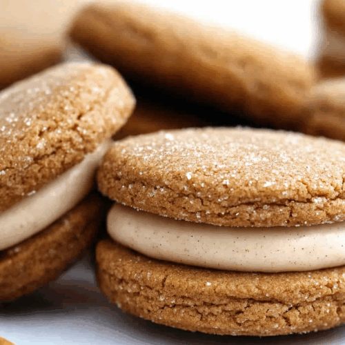 Golden-brown cookie sandwiches with a soft center filling.