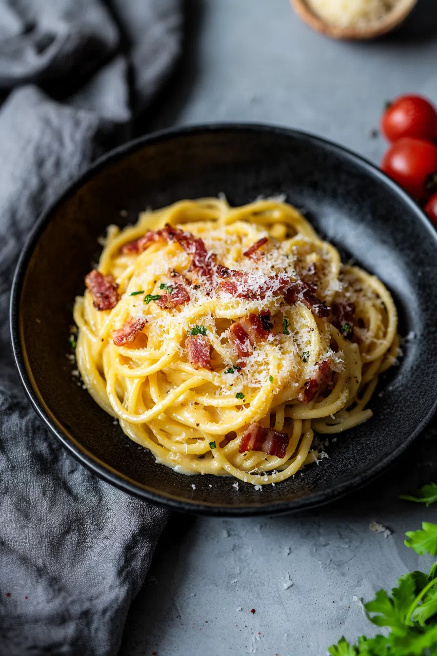 Tangled noodles served with cracked black pepper and parmesan shavings