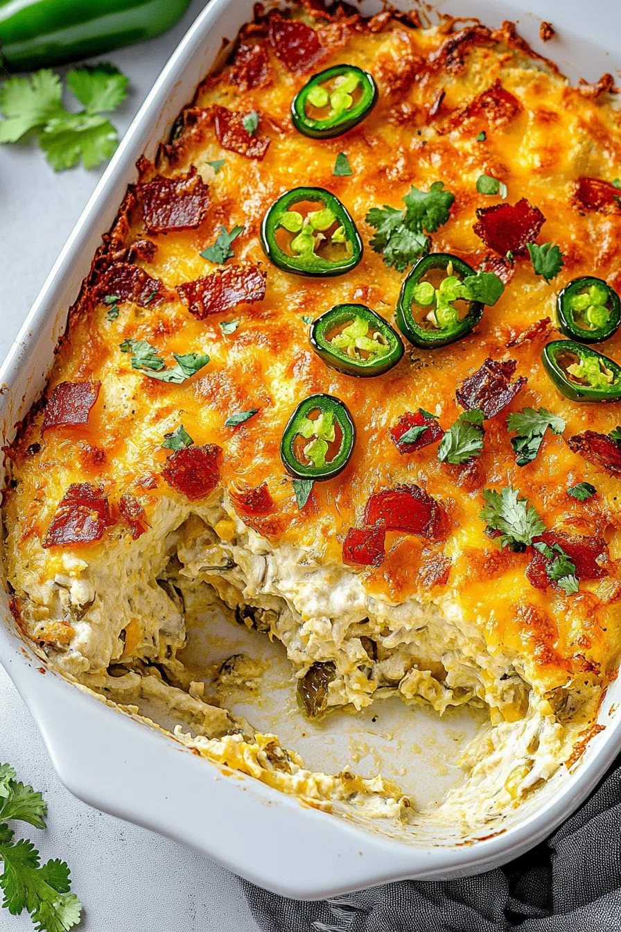 Overhead view of a rich, cheesy oven-baked meal garnished with herbs