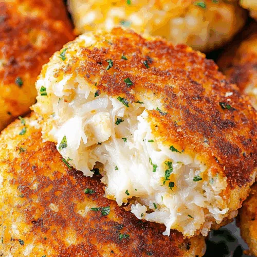 Close-up of crispy seafood patties with a flaky interior and parsley garnish.