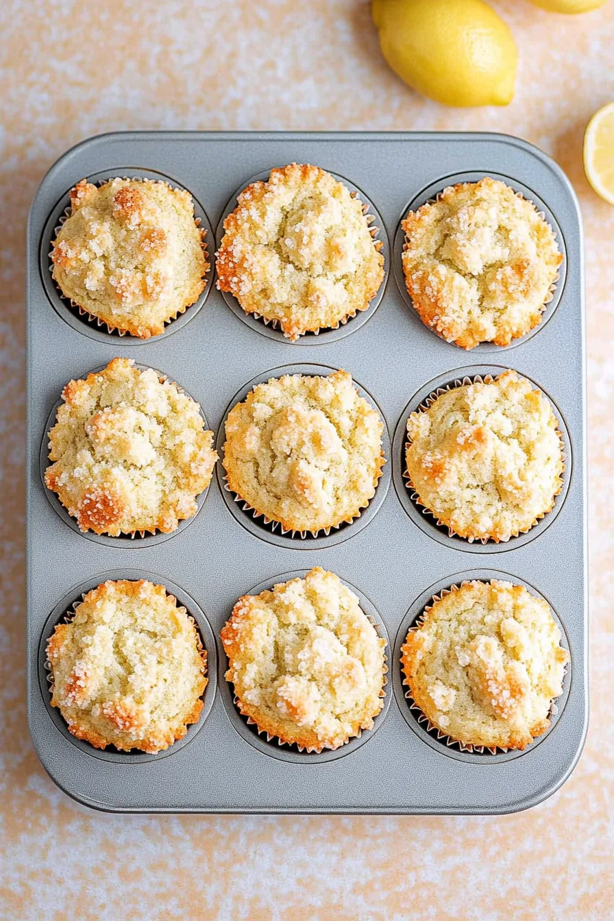 Freshly baked golden muffins with a light citrus glaze on top.