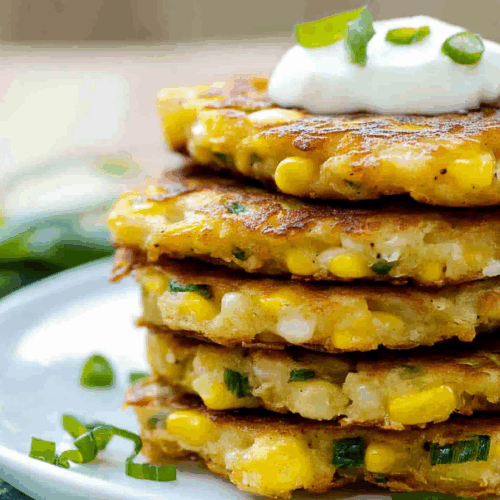 Golden, crispy rounds stacked on a plate with a rustic, homemade look