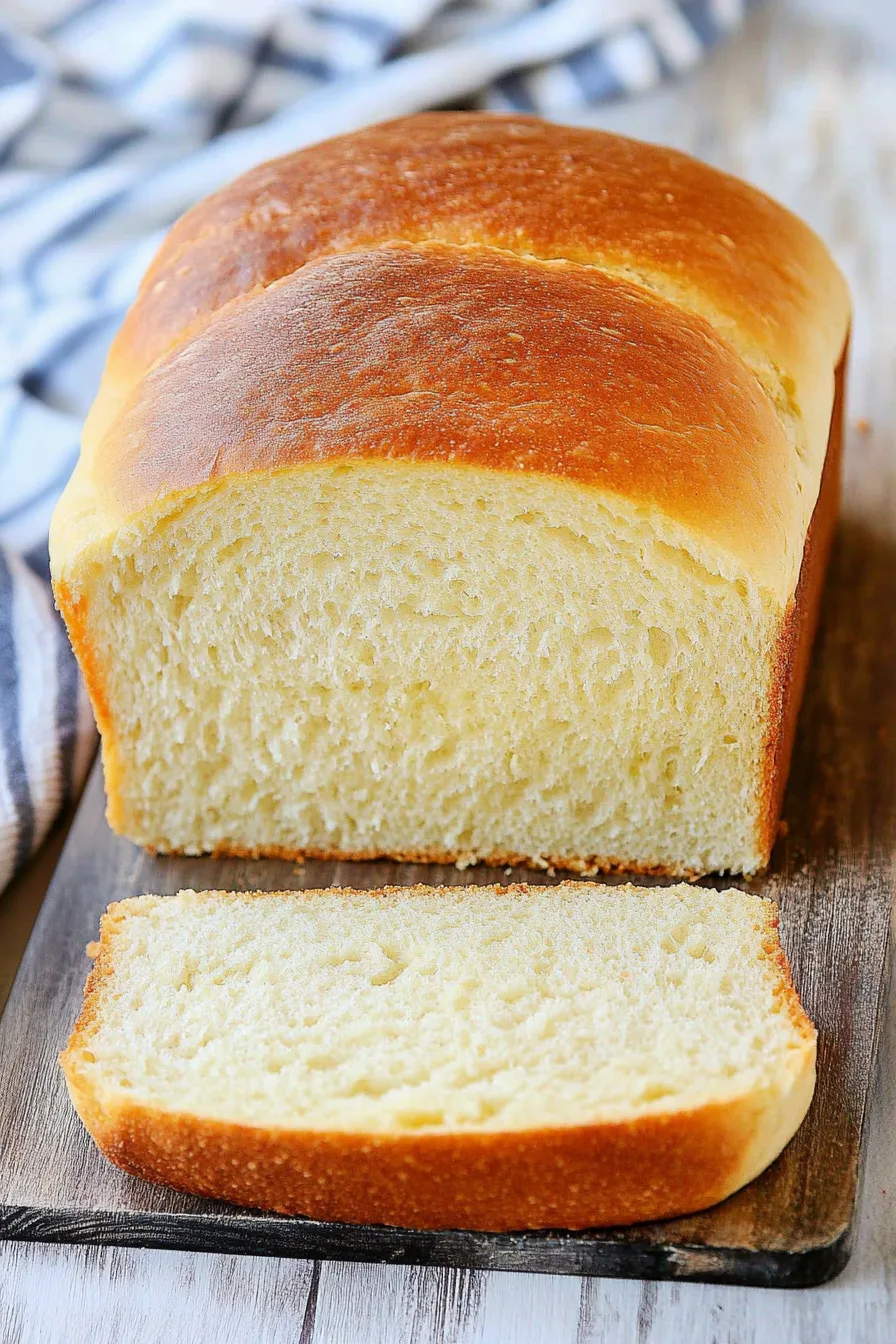 Freshly baked loaf sliced to reveal a soft, fluffy interior