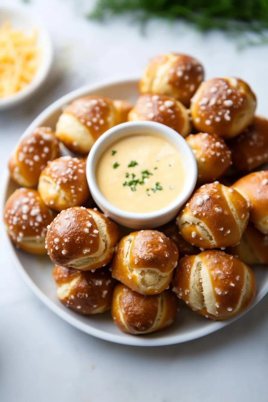 Golden-brown bite-sized snacks arranged on a serving platter.