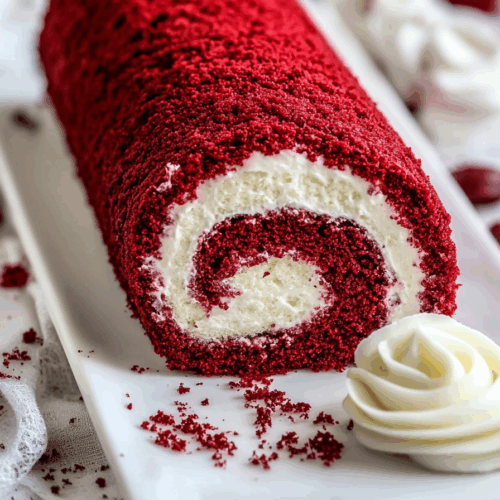 Moist rolled sponge cake arranged neatly for presentation