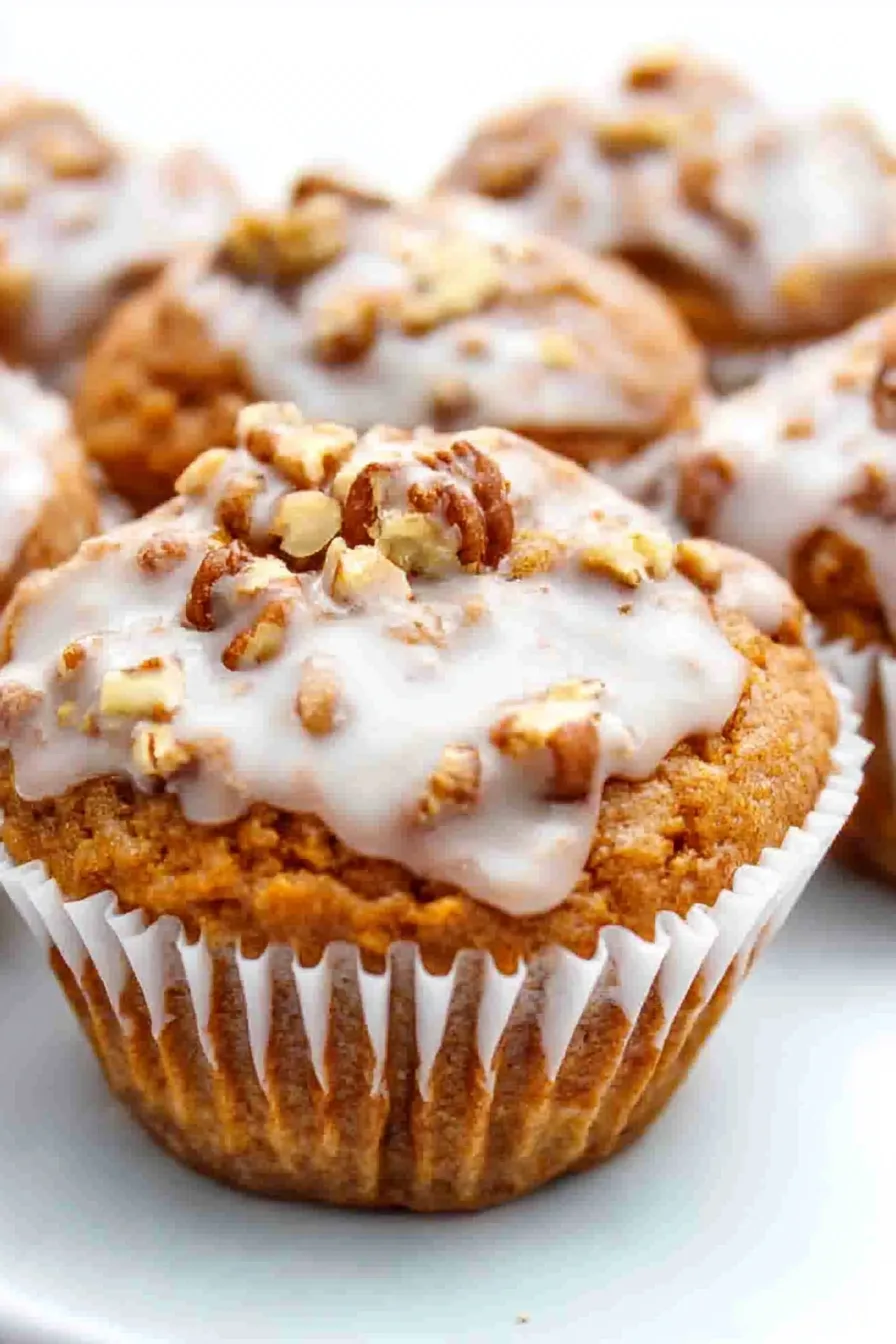 Close-up of moist muffins showcasing a soft crumb and shiny topping