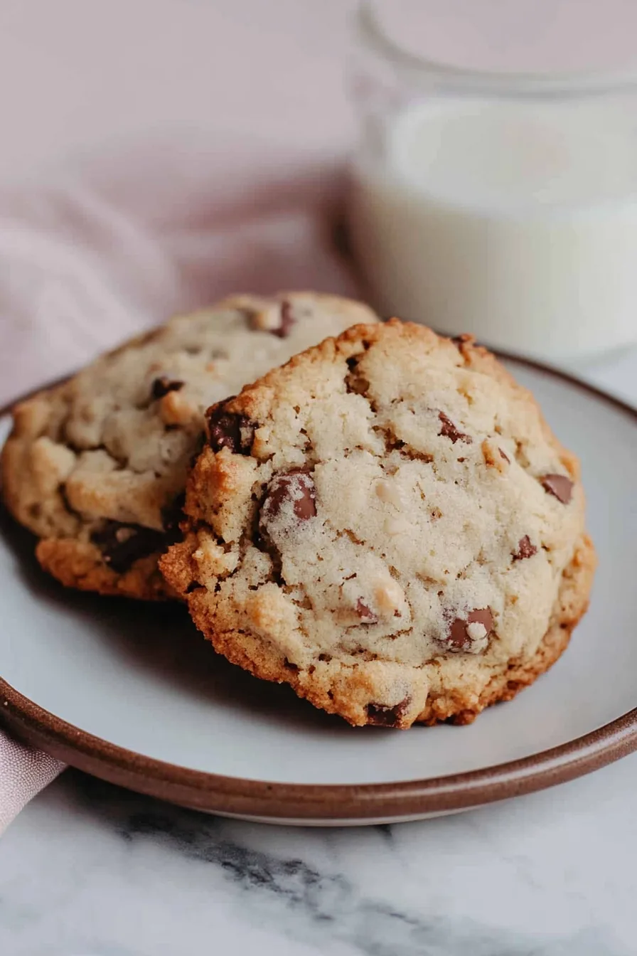 Close-up of chocolate-dipped cookies topped with coconut and almonds