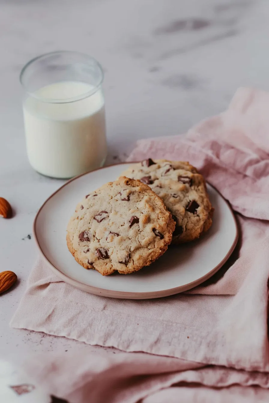 Freshly baked cookies stacked on a plate with a glossy chocolate finish