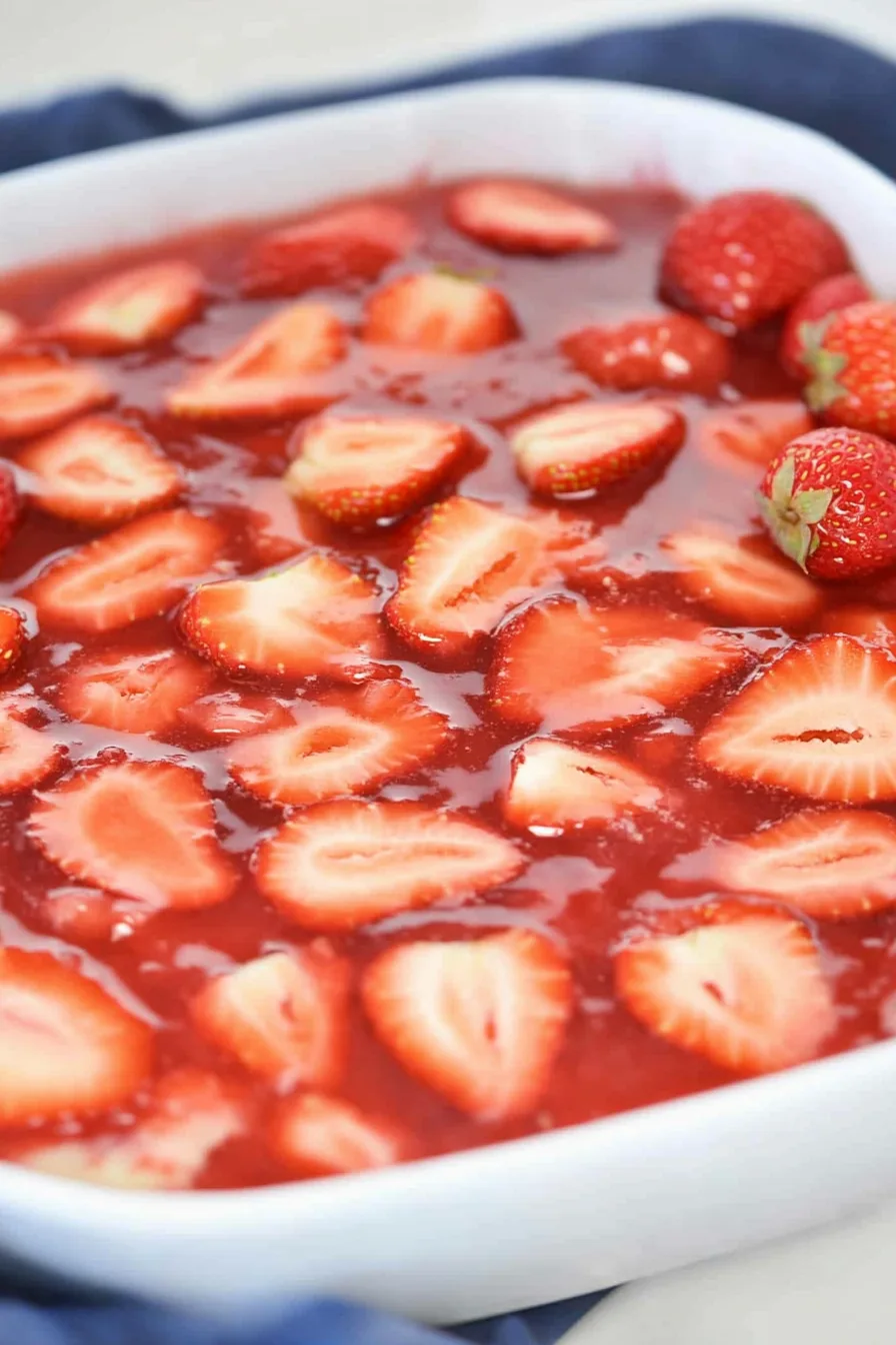 Close-up of a fluffy white sponge cake with juicy berry topping.
