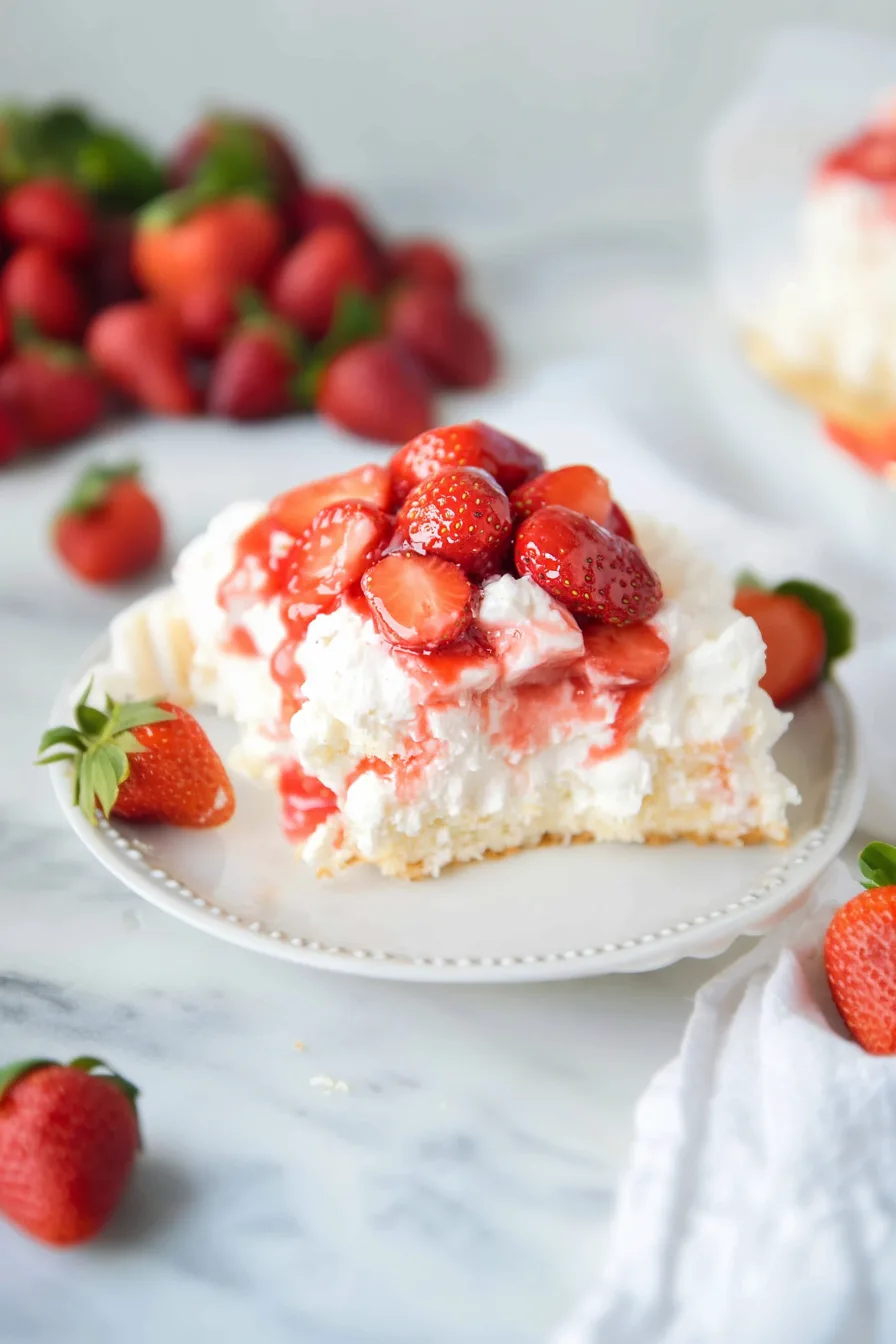 Thick slice of airy cake served with fresh fruit on the side.