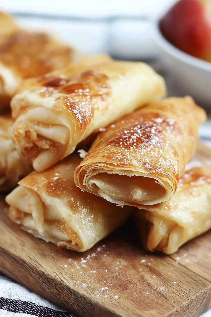Close-up of a sweet pastry roll with apple filling.