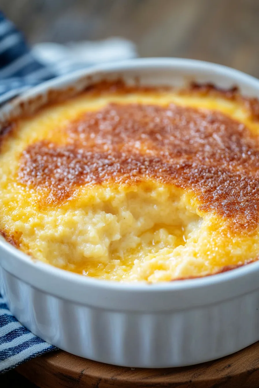 Close-up of a cheesy baked dish with a lightly crisped top