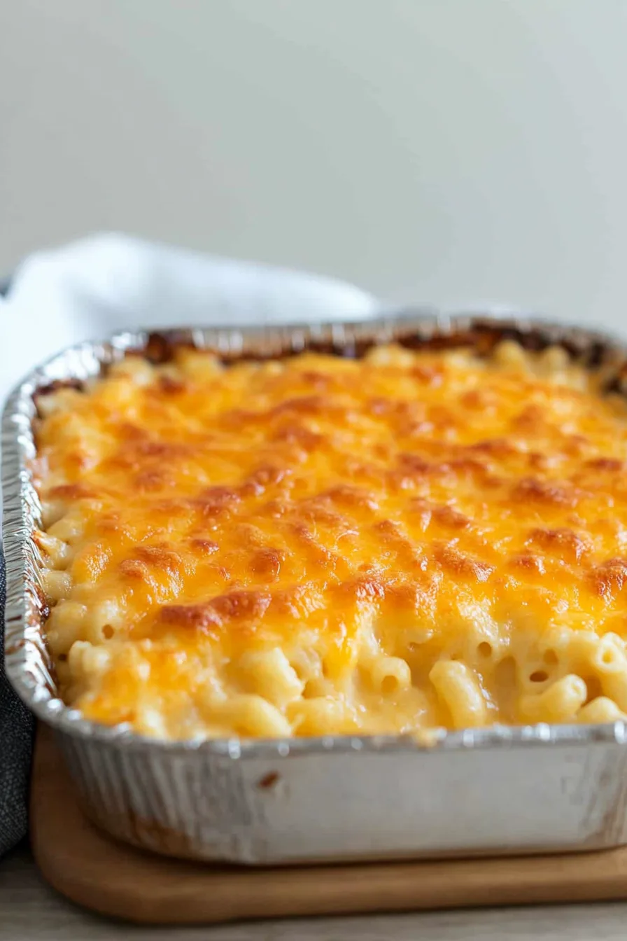Close-up of creamy elbow macaroni coated in melted cheese.