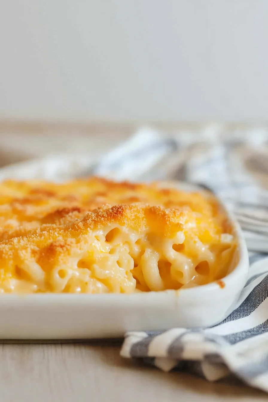 Close-up showing tender pasta coated in rich, melted cheese.