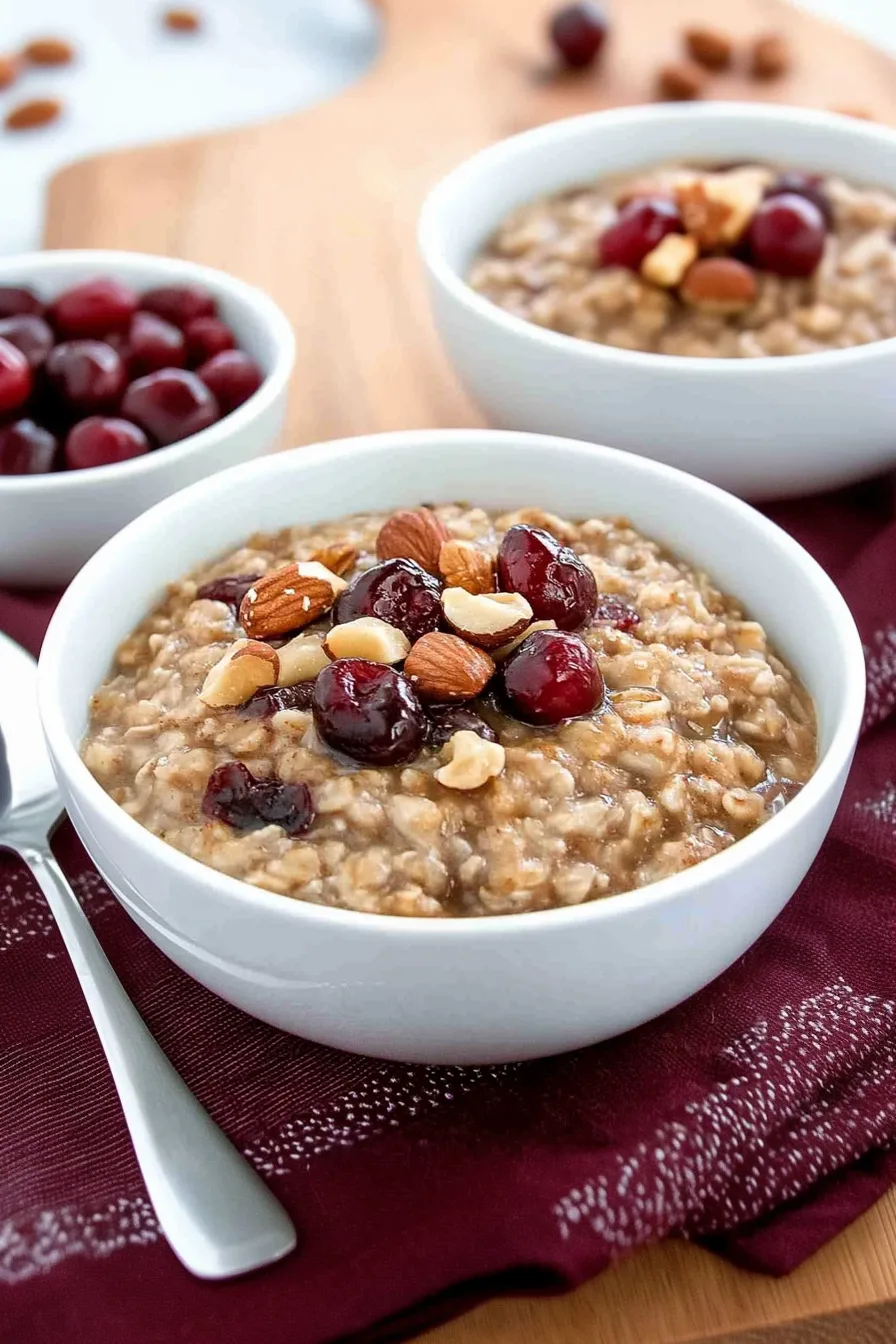 Rustic ceramic bowl filled with a warm, nutty breakfast.