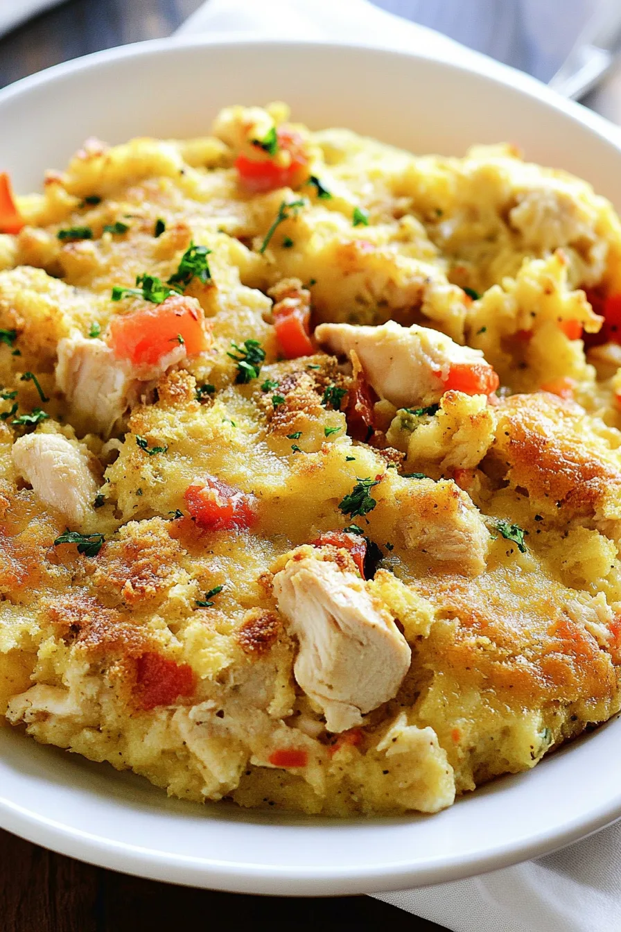 Golden-baked casserole with a crispy, textured topping.