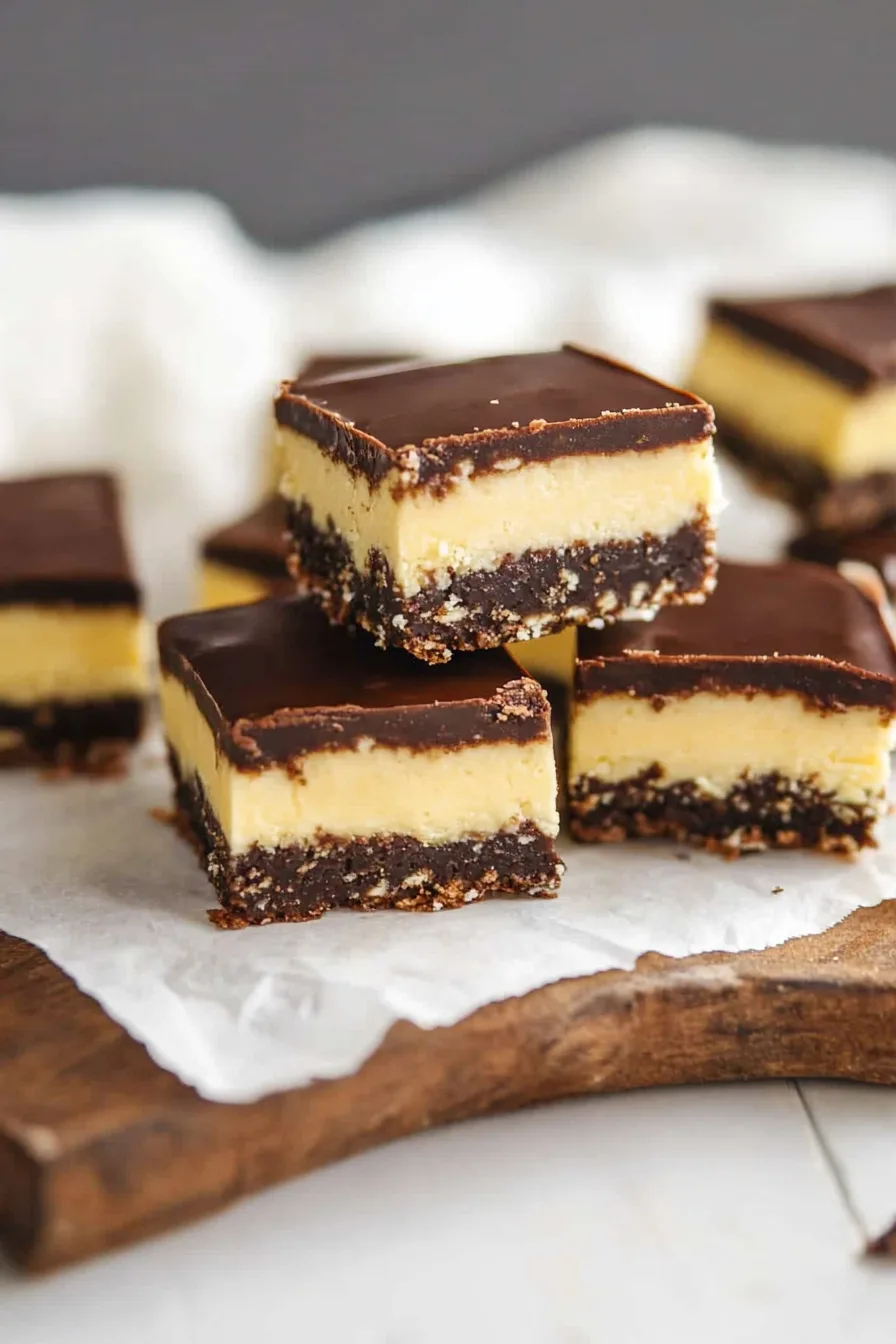 Top-down view of fudgy treats placed on a rustic wooden board