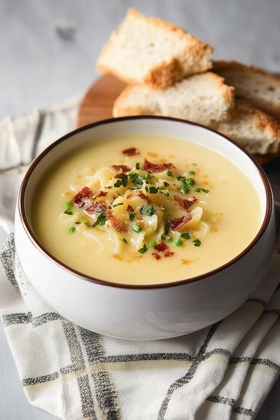 Rustic bowl of homemade onion soup with melted cheese and toasted bread slice.