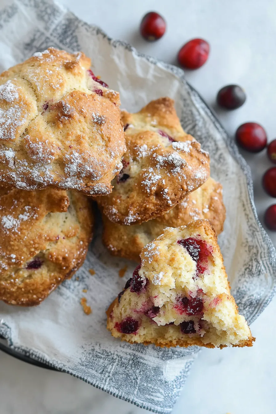 Golden baked scones with cranberries on a plate