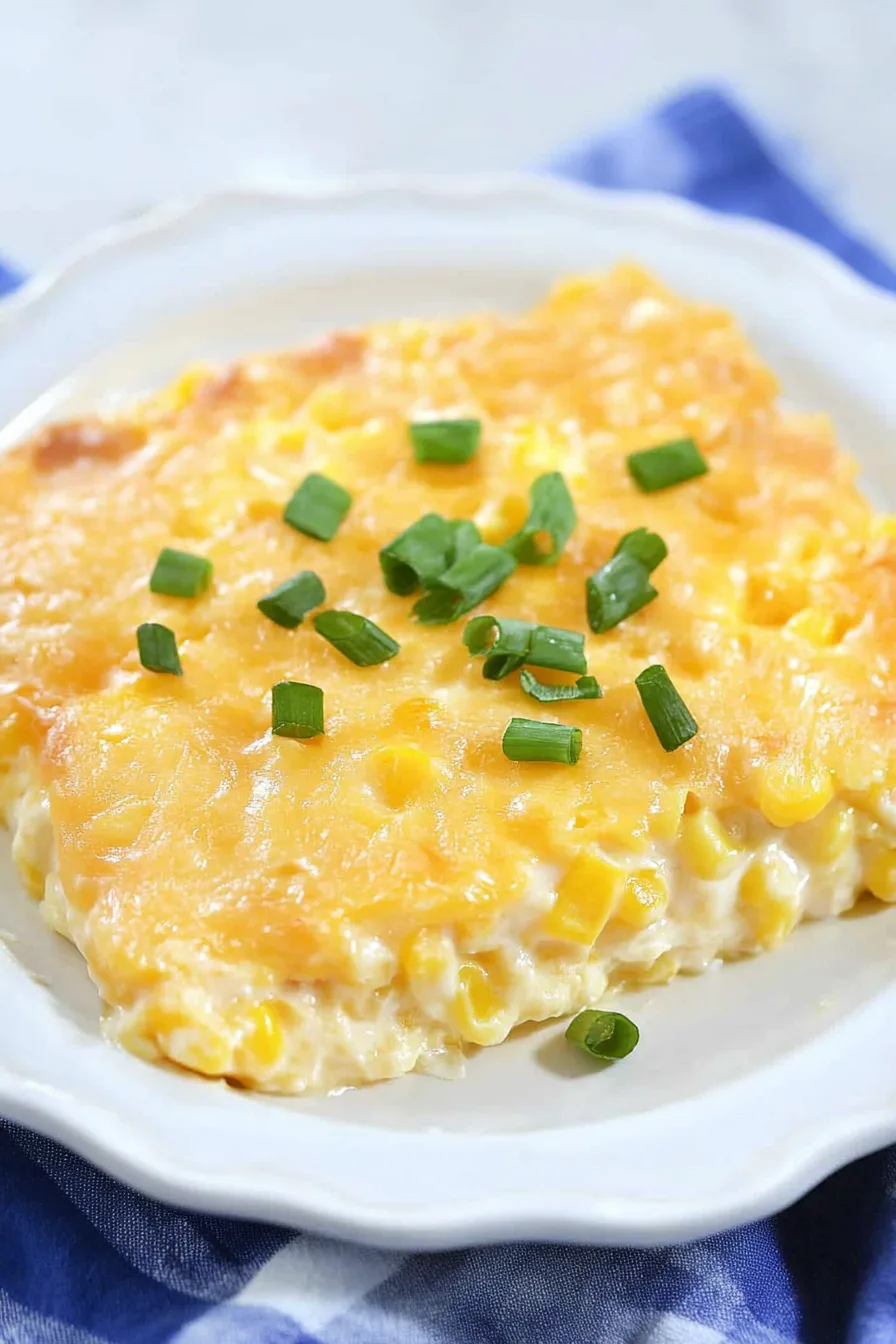 Moist, fluffy interior of a corn-based casserole