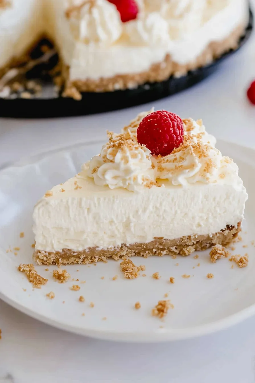 Close-up of a creamy dessert served on a white plate